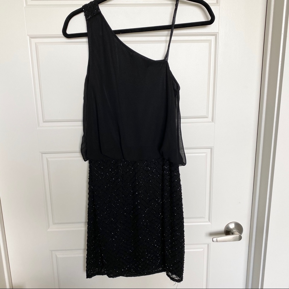 Aidan Mattox Beaded Black One Shoulder Dress 2